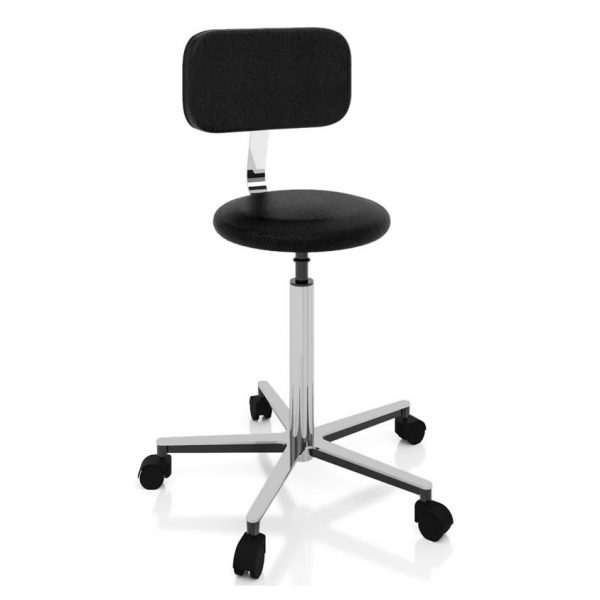 Examination room stool with backrest art 108325, with round seat and gas spring elevation